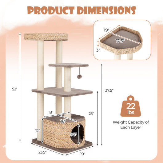 4-Layer Cat Tower with Scratching Posts Condo and Washable Cushions-Coffee