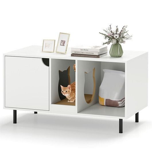 40 Inch Cat Litter Box Enclosure for 2 Cats Hidden Cat Washroom-White