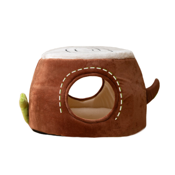 NNEDSZ M Convertible Tree Stump Cat Bed - Foldable, Dual-Use, Four-Season Pet Nest with Double Doors-3