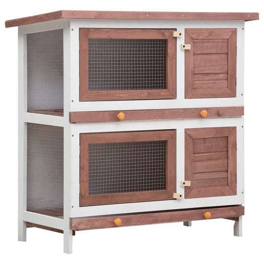 NNEVL Outdoor Rabbit Hutch 4 Doors Brown Wood-0