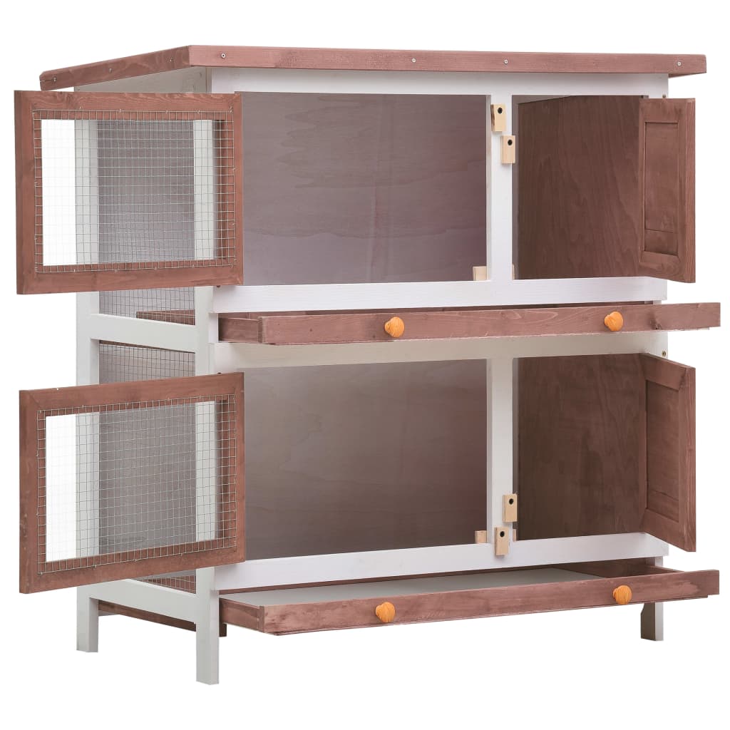 NNEVL Outdoor Rabbit Hutch 4 Doors Brown Wood-1