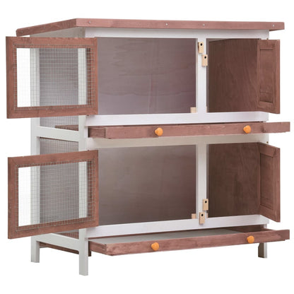 NNEVL Outdoor Rabbit Hutch 4 Doors Brown Wood-1