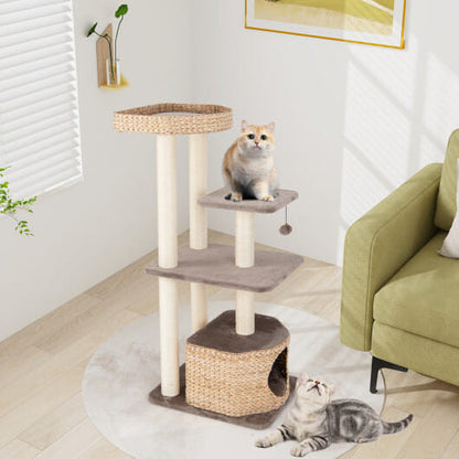 4-Layer Cat Tower with Scratching Posts Condo and Washable Cushions-Coffee