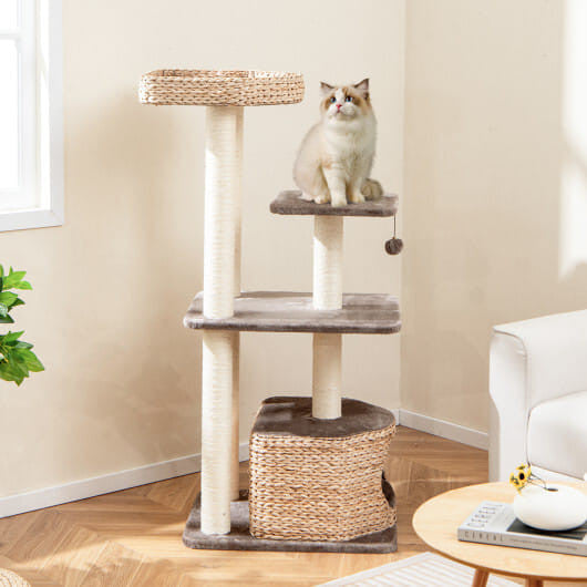 4-Layer Cat Tower with Scratching Posts Condo and Washable Cushions-Coffee