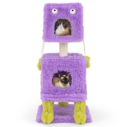 Cute Monster-Themed Cat Tower with 2 Private Condos for Small Place-Purple