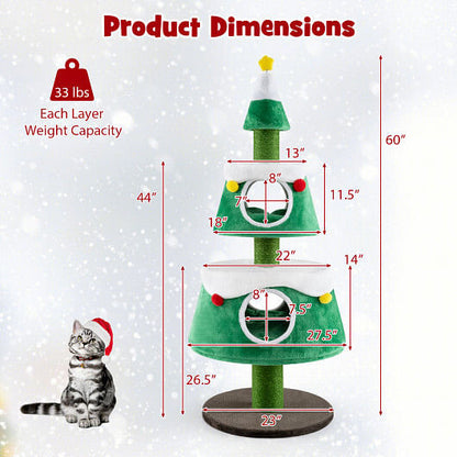 Christmas Cat Tree for Indoor Cats Cute Holiday Cat Tower with 2 Condos-Green