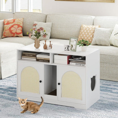 43 Inches Cat Litter Box Enclosure with Storage and Double Rooms-White