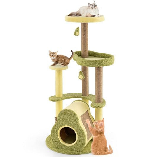 Freestanding Multi-level Avocado Cat Tower with Private Condo-Green