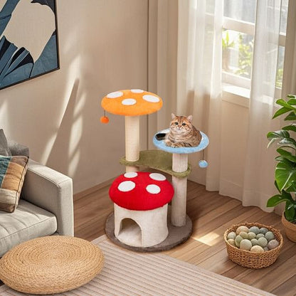 35 Inch Tall Cat Tower with Sisal Scratching Posts Cat Condo and Padded Platforms-Multicolor