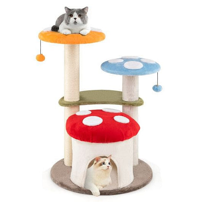 35 Inch Tall Cat Tower with Sisal Scratching Posts Cat Condo and Padded Platforms-Multicolor