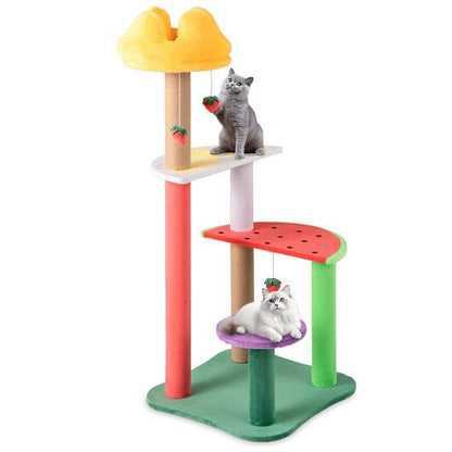 45 Inch Multi-Level Cat Tree with Plush Padded Top Perch and Fruit-Shaped Platforms