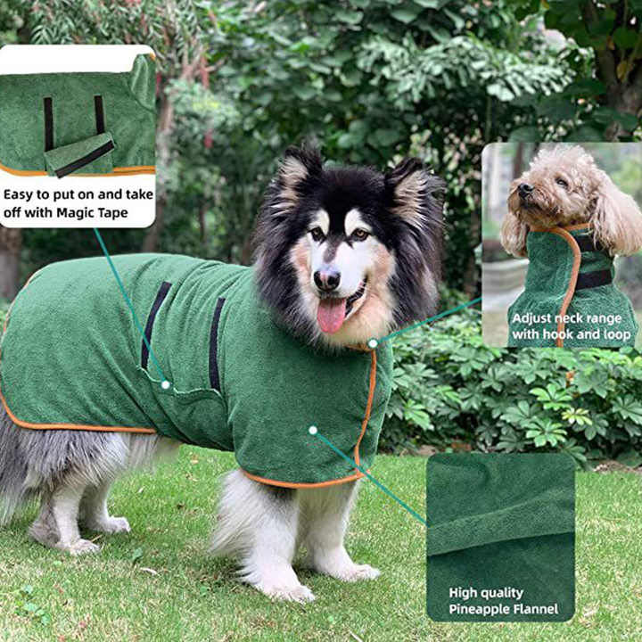 NNEDSZ S Green Pet Dog Quick-Dry Bathrobe – Absorbent Towel Robe for Medium and Large Dogs