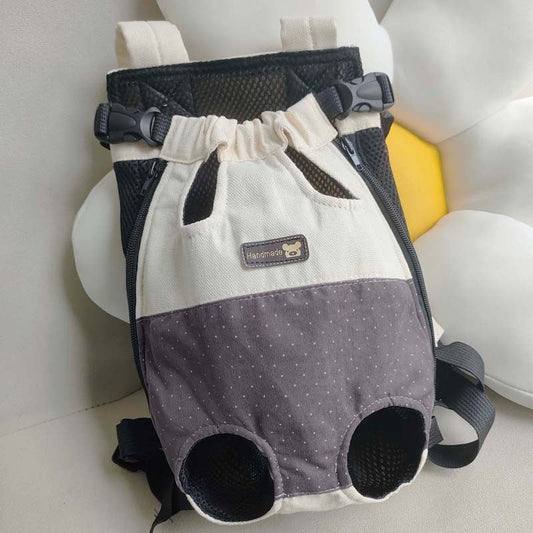 NNEDSZ Size XXL Beige-Brown Patchwork Pet Backpack Dog Carrier Cat Travel Bag - Breathable, Portable & Hands-Free Four-Leg Design-0