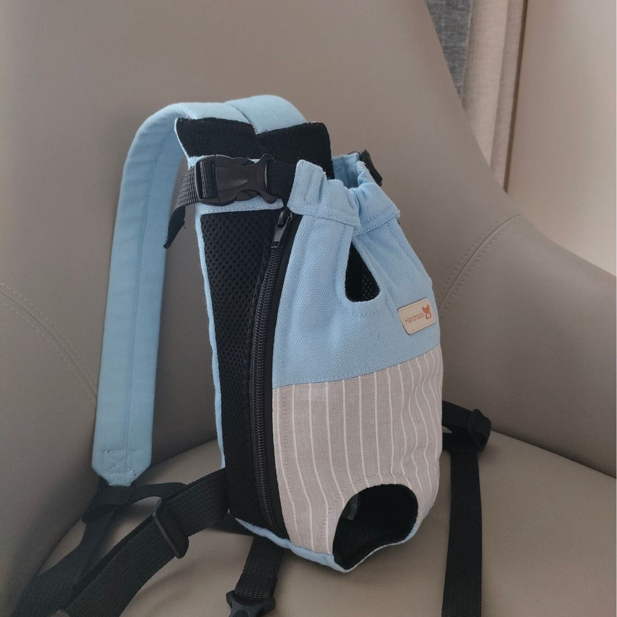 NNEDSZ Size XXL Beige-Brown Patchwork Pet Backpack Dog Carrier Cat Travel Bag - Breathable, Portable & Hands-Free Four-Leg Design-1
